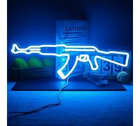 FINOTI Lampe néon LED en forme de pistolet à suspendre pour salle de jeux, décoration murale, cadeau USB avec interrupteur, B