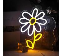FINOTI LED néon Mignon Dessin animé Marguerite Fleur enseigne au néon décoration Maison Bar hôtel Mur Chambre fête décorative USB alimenté par Lampe néon Acrylique