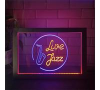 FINOTI Live Jazz Music Room Panneau néon LED Double Couleur avec Cadre Photo créatif, Lampe Table pour Chambre à Coucher, Bureau, veilleuse 3D en Bois,Cadeaux pour Amateurs Musique,C,23x17cm