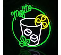 FINOTI Mojito enseigne au néon Cocktails enseignes au néon Boissons Bar Vert LED néon décoration Murale USB discothèque cafés Cuisine Restaurant fête USB alimenté par néon