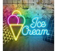 FINOTI Panneau néon à LED pour décoration de magasin de crème glacée, dessert, café, restaurant, panneau mural néon pour hamburger, boissons froides, magasin, décoration murale USB avec chaîne, B