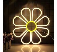 FINOTI Panneau néon en forme de fleur pour décoration murale en forme de fleur pour chambre à coucher, panneau lumineux pour bar de beauté, magasin de fleurs, jaune citron, USB avec interrupteur, C