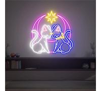 FINOTI Panneau néon LED en forme de chat anime et lune pour fête d'Halloween, esthétique, décoration murale, cadeau unique, chambre à coucher, bar, chambre, art USB, avec interrupteur, L