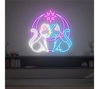 FINOTI Panneau néon LED en forme de chat anime et lune pour fête d'Halloween, esthétique, décoration murale, cadeau unique, pour chambre, bar, chambre - USB avec interrupteur, O