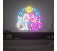 FINOTI Panneau néon LED en forme de chat anime et lune pour fête d'Halloween, esthétique, décoration murale, cadeau unique, chambre à coucher, bar, chambre d'art, USB, avec interrupteur, J