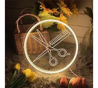 FINOTI Salon de Coiffure enseigne néon Haircut Scissor LED Neon Light Sign Gravure 3D néon Barbershop Ciseaux Peigne enseigne Lumineuse Barber Shop Ouvert enseigne Lumineuse LED,B,40x40cm