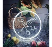 FINOTI Salon de Coiffure enseigne néon Haircut Scissor LED Neon Light Sign Gravure 3D néon Barbershop Ciseaux Peigne enseigne Lumineuse Barber Shop Ouvert enseigne Lumineuse LED,A,30x30cm