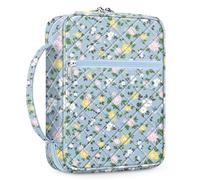 FINPAC Housse de bible, étui de transport pour livre d'église, sac de protection de la Bible avec poignée et poche zippée, cadeau pour mère et femme, bleu poudré floral