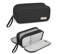FINPAC Trousse à Crayons Grande Capacité, Trousse Scolaire avec 3 Compartiments, Sac Porte-Stylo Fournitures Scolaires Papeterie Organisateur pour Collège Bureau étudiants, (Noir)