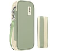 FINPAC Trousse Scolaire, Extensible Grande Capacité Trousse à Crayons Organiseur Sac à Crayons Trousse avec Poignée pour l'Office College, (Vert)