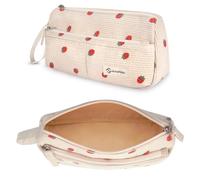 FINPAC Trousse, Trousse Scolaire en Velours CôTelé, Trousse à Crayons Portable Le Bureau, Trousse avec Poche Zippée et Dragonne pour Collège étudiants Fille Garçon Adolescent (Fraise)
