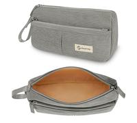 FINPAC Trousse, Trousse Scolaire en Velours CôTelé, Trousse à Crayons Portable Le Bureau, Trousse avec Poche Zippée et Dragonne pour Collège étudiants Fille Garçon Adolescent (Gris)
