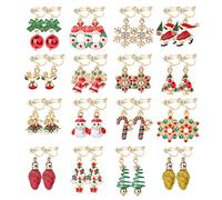 Finrezio 16 Paires De Clips De Noël Assortis Sur Boucles d'Oreilles Pour Femmes Arbre De Noël Cloche Santa Elk Flocon De Neige Ensemble De Boucles d'Oreilles Pendantes…