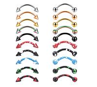 Finrezio 20 Pièces 16G Piercing Sourcil Langue Anneaux Barbell Courbe Acier Chirurgical Piercing Arcade Cartilage Helix Piercing Bijoux de Corps Multicolor pour Femmes Hommes