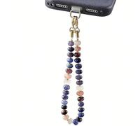 Finrray Bracelet de téléphone en pierre naturelle avec languette d'attache, fait à la main, design cosmique bohème avec perles d'espacement dorées, Moyen, Pierre Métal, Pas de pierre précieuse