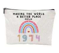 Finrray Trousse de maquillage arc-en-ciel multifonction en toile avec chiffres - Cadeau idéal pour la fête des mères, la fête des enseignants, Thanksgiving, un anniversaire, blanc cassé, Numéro 1974