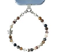 Finrray Y2K Bracelet de téléphone en pierre d'agate naturelle, fait à la main avec breloque papillon, chaîne de poignet esthétique rétro anti-chute avec languette d'attache amovible pour femmes et
