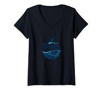 Fins Up: Ocean Adventure pour Les Amateurs de Requins T-Shirt avec Col en V, Femme, Noir, XXL