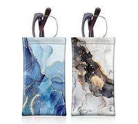 FINTIE 2PCS Étui à Lunettes Souple pour Femmes et Hommes - Pochette Lunettes de Soleil Design de Fermeture Élastique avec Chiffon de Nettoyage