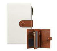 FINTIE 3-en-1 Porte Passeport, Portefeuilles Passeport Unisexe, Porte-Cartes avec Compartiment à Monnaie, Fenêtre pour Carte d'identité et Emplacements de Carte SIM, Blanc/Brun