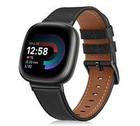 Fintie Bracelet compatible avec Fitbit Versa 4 / Fitbit Versa 3 / Fitbit Sense 2 / Fitbit Sense, bracelet de rechange en cuir véritable, noir