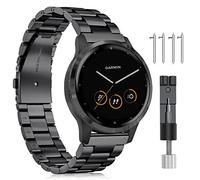FINTIE Bracelet Compatible avec Garmin Vivoactive 4S/Venu 2S/Vivomove 3S - 18mm Bracelet Montre de Remplacement en Acier Inoxydable, Noir