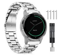 FINTIE Bracelet Compatible avec Garmin Vivoactive 4S/Venu 2S/Vivomove 3S - 18mm Bracelet Montre de Remplacement en Acier Inoxydable, Argent