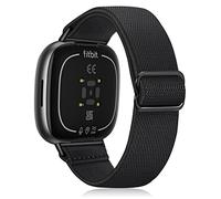 Fintie Bracelet de montre élastique compatible avec Fitbit Versa 4/Versa 3/Fitbit Sense 2/Sense, bracelet de rechange réglable en nylon souple, noir