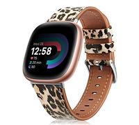 Fintie Bracelet de rechange en cuir véritable compatible avec Fitbit Versa 3 / Fitbit Sense, motif léopard classique
