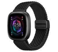 FINTIE Bracelet magnétique tressé extensible compatible avec Fitbit Versa 4 3/Sense 2 1 - Bracelet de rechange élastique en nylon tissé doux - Noir