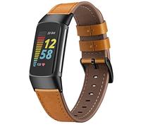 Fintie Bracelets compatibles avec Fitbit Charge 5, bracelet de rechange en cuir véritable, marron