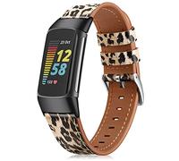 Fintie Bracelets compatibles avec Fitbit Charge 5, bracelet de rechange en cuir véritable, motif léopard classique