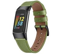 Fintie Bracelets compatibles avec Fitbit Charge 5, bracelet de rechange en cuir véritable (vert)