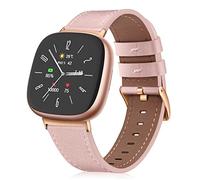 Fintie Bracelets compatibles avec Fitbit Versa 4/Fitbit Versa 3/Sense, bracelet de rechange en cuir véritable (rose)
