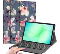 FINTIE Clavier Pavé Tactile pour Samsung Galaxy Tab A11 Plus/A9 Plus 11" | Clavier Bluetooth AZERTY Sans Fil, Rechargeable, Coque Rigide Housse Multiposition, Fleur Hibiscus