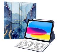 FINTIE Clavier pour iPad A16 11" 11e Génération 2025 / iPad 10e Génération 10.9" 2022, Coque avec Porte-Stylet, Multi-Angles, Clavier AZERTY sans Fil Bluetooth, Marbre Océan