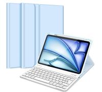 FINTIE Clavier pour iPad Air 11 Pouces M4/M3/M2 (2026/2025/2024) et iPad Air 5/4 10.9” (2022/2020), Clavier AZERTY sans Fil, Housse Multipositions avec Rangement de Stylet, Bleu Ciel