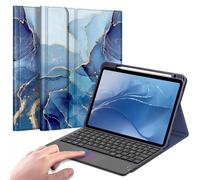 FINTIE Clavier pour iPad Air 11 Pouces M4/M3/M2 (2026/2025/2024) et iPad Air 5/4 10.9” (2022/2020), [Pavé Tactile] Clavier Bluetooth sans Fil, Housse Multipositions Ranger Le Stylet, Marbre Bleu