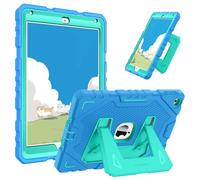 FINTIE Coque Adaptée aux Enfants pour iPad 6e/5e Génération 9.7 Pouces (2018/2017) et iPad Air 2/Air 1 9.7” (2014/2013), Coque Robuste Antichoc avec Béquille, Bleu/Vert