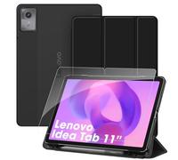 FINTIE Coque avec Verre Trempé pour Lenovo Idea Tab 11 Pouces 2025 (Modèle TB336FU, TB336ZU), [Rangement de Stylet] Coque Fine et Translucide Givrée, Housse Arrière Rigide, Noir