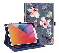 FINTIE Coque Compatible avec iPad 10.2” 9ème Génération 2021 / 8ème Gén 2020 / 7ème Gén 2019, Housse Multiposition Etui Veille/Réveil Automatique Protection des Coins, Fleur Hibiscus
