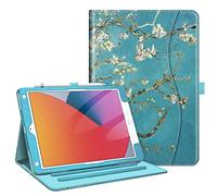 FINTIE Coque Compatible avec iPad 10.2” 9ème Génération 2021 / 8ème Gén 2020 / 7ème Gén 2019, Housse Multiposition Etui Veille/Réveil Automatique Protection des Coins, Fleur Abricotier