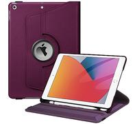 FINTIE Coque Compatible avec iPad 10.2 Pouces 9ème/8ème/7ème Génération (2021/2020/2019), Housse Rotative à 360 Degrés Etui avec Fonction de Rangement de Stylet, Pourpre