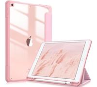 FINTIE Coque Compatible avec iPad 10.2 Pouces 9ème/8ème/7ème Génération (2021/2020/2019) - [Rangement de Stylet] Housse Arrière Transparente Claire Etui Antichoc Bords en TPU, Rose Sakura