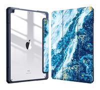 FINTIE Coque Compatible avec iPad 10.2 Pouces 9ème/8ème/7ème Génération (2021/2020/2019) - [Rangement de Stylet] Housse Arrière Transparente Claire Etui Antichoc Bords en TPU, Vague Sablé
