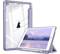 FINTIE Coque Compatible avec iPad 10.2 Pouces 9ème/8ème/7ème Génération (2021/2020/2019) - [Rangement de Stylet] Housse Arrière Transparente Claire Etui Antichoc Bords en TPU, Lilas Transparent