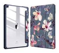 FINTIE Coque Compatible avec iPad 10.2 Pouces 9ème/8ème/7ème Génération (2021/2020/2019) - [Rangement de Stylet] Housse Arrière Transparente Claire Etui Antichoc Bords en TPU, Fleur Hibiscus