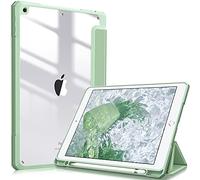 FINTIE Coque Compatible avec iPad 10.2 Pouces 9ème/8ème/7ème Génération (2021/2020/2019) - [Rangement de Stylet] Housse Arrière Transparente Claire Etui Antichoc Bords en TPU, Vert Sauge