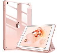 FINTIE Coque Compatible avec iPad 10.2 Pouces 9ème/8ème/7ème Génération (2021/2020/2019) - [Rangement de Stylet] Housse Arrière Transparente Claire Etui Antichoc Bords en TPU, Or Rose