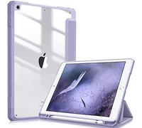 FINTIE Coque Compatible avec iPad 10.2 Pouces 9ème/8ème/7ème Génération (2021/2020/2019) - [Rangement de Stylet] Housse Arrière Transparente Claire Etui Antichoc Bords en TPU, Lilas